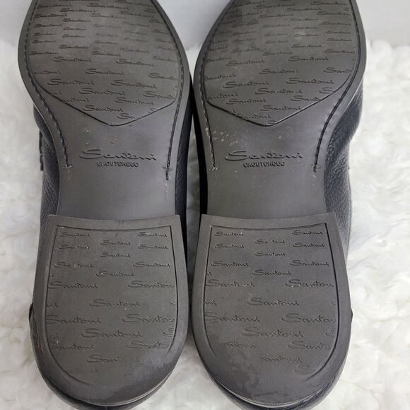 Santoni Penny Loafer Shoes Mens Size 10 Black Pebbled Leather Italy main image 9